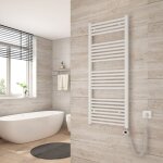 S�che serviette �lectrique 120 x 50 cm, blanc tubes ronds radiateur mural salle de bain avec timing el�ment ...