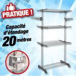 Outiror - séchoir étendoir à linge en inox pliable 3 niveaux, h 1, 45m soit 20 mètres d'étendage Outiror - séchoir étendoir à linge en inox pliable 3 niveaux, h 1, 45m soit 20 mètres d'étendage