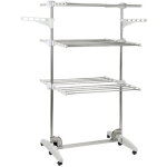 Sifree - sechoir a linge inox etendoir pliable sur roulettes, 3 etageres, avec ailes, pied pliable Sifree - sechoir a linge inox etendoir pliable sur roulettes, 3 etageres, avec ailes, pied pliable