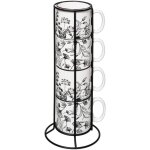 Secret de gourmet - lot de 4 mugs en porcelaine blanche avec dcoration florale sur support en mtal ...