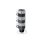 Secret de gourmet - lot de 6 mugs avec rack - 26 cl - ethnik - noir et blanc - livraison gratuite Secret de gourmet - lot de 6 mugs avec rack - 26 cl - ethnik - noir et blanc - livraison gratuite