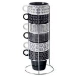 Secret de gourmet - lot de 6 mugs avec rack - 26 cl - ethnik - noir et blanc - livraison gratuite