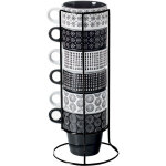 Secret de gourmet - lot de 6 mugs avec rack - 26 cl - ethnik - noir et blanc - livraison gratuite