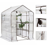 Serre de jardin blanche avec 10 �tag�res et porte enroulable, 143x143x195 cm - sekey