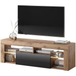 Selsey - bianko - meuble tv / banc tv (140 cm, chne lancaster / noir brillant, clairage led)