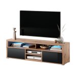 Selsey - laksa - meuble tv / banc tv (chne wotan / noir brillant, 137 cm, avec led)