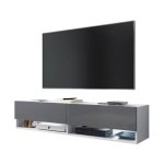 Selsey - wander - meuble tv / banc tv (blanc mat / gris brillant, 140 cm, clairage led)
