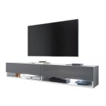 Selsey - wander - meuble tv / banc tv (blanc mat / gris brillant, 180 cm, clairage led)