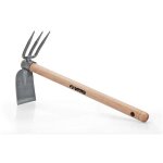 Serfouette avec panne et fourche 3 dents outil de jardin manche bois inox et fer forg�s � la main vito ...