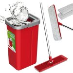 Serpillre plate + seau + perche tlescopique + 2 x tampons microfibres 5, 7 l set xxl pour nettoyage ...