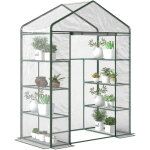 Serre de jardin 8 �tag�res avec b�che pvc transparente et porte � enroulement 143x73x195 cm