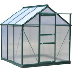 Serre de jardin aluminium polycarbonate 3, 65 m dim. 1, 9l x 1, 92l x 2, 01h m lucarne, porte coulissante ...