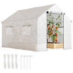 Serre de jardin tunnel 2 x 3m, 6m� avec porte enroulable, 4 fen�tres, - acier galvanis� pe haute densit� ...