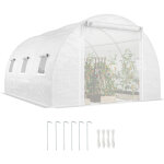 Serre en plastique, couverture en plastique, porte en filet, tiges de soutien, blanc