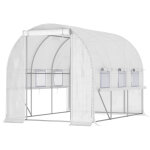 Serre tunnel 6 m� avec 6 ouvertures et porte coulissante, structure acier galvanis�, b�che pe r�sistante ...