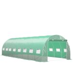 Serre tunnel de jardin 24m� avec 16 fen�tres, b�che pe verte et porte zipp�e en acier galvanis� - 8x3x2m ...