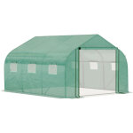 Serre tunnel de jardin grande 3. 5 x 3 x 2 m - 6 fen�tres et porte zipp�e enroulable - acier galvanis� ...