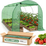 Serre tunnel de jardin avec structure en m�tal et b�che en pe avec parois enroulables 1 porte 6 fen�tres ...
