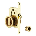 Serrure � crochet pour porte coulissante - axe : 50 mm - d�cor : laitonn� - mod�le : condamnation / d�condamna ...
