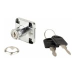 Serrure de meuble � p�ne dormant acier chrom� en applique avec rosace et 2 cl�s cylindre � paillettes ...