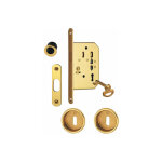 Serrure pour portes coulissantes - axe : 50 mm - d�cor : alu or - mod�le : cl� l - pour porte d'�paisseur ...