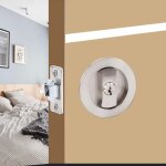 Serrure de porte coulissante ronde poign�e avec serrure porte coulissante 66mm argent poign�e de porte ...