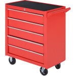 Servante d'atelier roulante 5 tiroirs verrouillables ? acier rouge ? dimensions 69l x 33l x 75h cm ? ...