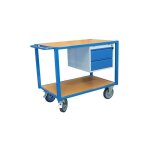Servante d'atelier �quip�e charge 500 kg 2 plateaux en bois m�dium et 1 bloc 2 tiroirs 1000 x 700 mm ...