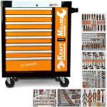 Servante d'atelier kraft muller km - 9 / 7 orange - 322 outils inclus - 8 tiroirs & 1 vertical - chariot ...