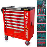 Servante d'atelier munich tools xxl cabinet 7 / 6 rouge, sur 4 roulettes 7 tiroirs dont 6 outill�s - ...