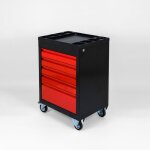 Servante d'atelier pro 5 tiroirs ? mtal renforc, noir / rouge verrouillage central, roues pivotantes ...