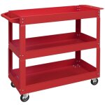 Servante d'atelier robuste � 3 plateaux - avec 4 roulettes - acier peint rouge - 83x35, 3x76(cm)