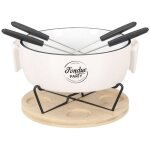 Service à fondue avec plateau chauffe - plat et 4 piques Service à fondue avec plateau chauffe - plat et 4 piques