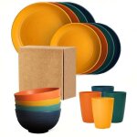 Service de table 16 pi�ces en paille de bl�, incassable, compatible micro - ondes