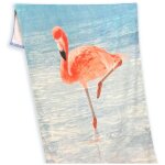 Serviette de plage imprim�e en �ponge grande taille 80 x 160 cm flamand rose � la mer