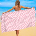 Serviette de plage microfibre, imprim� carreaux, douce, absorbante