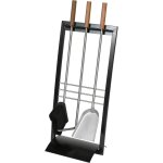 Serviteur de chemine 3 pices noir avec accessoires inox et manche en noyer