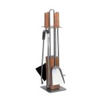 Lienbacher - serviteur de chemine 4 pices inox avec manche en bois