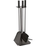 Lienbacher - serviteur de chemine anthracite 3 pices avec poignes bois noir