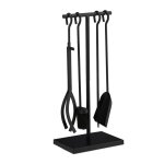 Serviteur de chemine, ensemble 5 pices avec tisonnier, pince, balai, pelle  cendre & support, noir ...