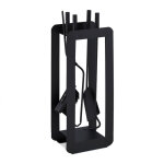 Serviteur de chemine, moderne, 5 pices : tisonnier, pelle  cendres, balai, pince et support, noir ...