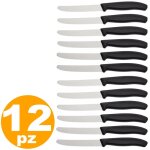 Set 12 couteaux de cuisine de table acier inoxydable manche noir rev�tement