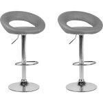 Set 2 chaises de bar tabourets en cuir pu gris et m�tal argent� r�glables en hauteur et pivotantes pour ...