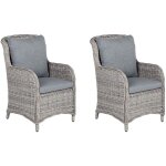 Set 2 chaises fauteuils de jardin en rotin gris avec coussins assortis pour salon extrieur ou terrasse ...