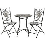Set de 2 chaises pliantes et table en mosa�que pour jardin, terrasse ou balcon, meubles m�tal avec carrelage ...