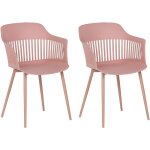 Set de 2 chaises de salle � manger en plastique rose avec pieds en m�tal effet bois design moderne et ...