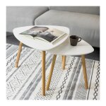 Sobuy - lot de 2 tables basses gigognes, pieds en bambou naturel, design moderne, plateau blanc en mdf, ...