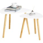 Sobuy - lot de 2 tables basses gigognes, pieds en bambou naturel, design moderne, plateau blanc en mdf, ...