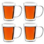 Set de 4 verres � th� � double paroi avec anse 250 ml tasses en verre borosilicate solide r�sistant boissons ...