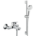 Hansgrohe - set bain / douche mitigeur logis + douchette 2 jets + barre de douche 65cm + flexible, chrome ...